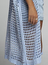 Waffle Kint Open Front Three-Quarter Sleeve Cover Up blue front side view