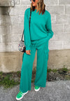 Long Sleeve Top and Drawstring Pants Lounge Set teal front view