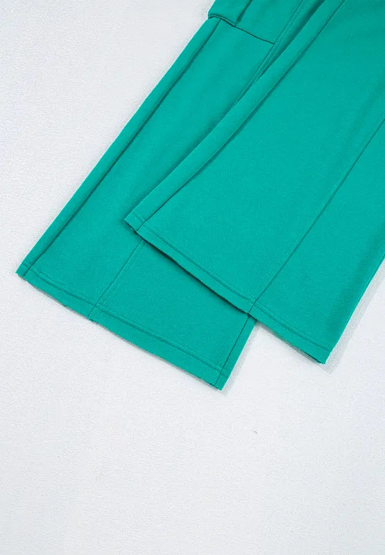 Long Sleeve Top and Drawstring Pants Lounge Set teal front view leg