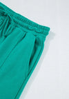 Long Sleeve Top and Drawstring Pants Lounge Set teal front view waist
