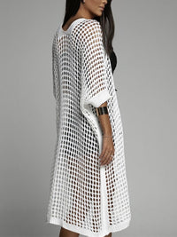 Waffle Kint Open Front Three-Quarter Sleeve Cover Up white side view