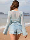 Openwork Long Sleeve Cover-Up blue back view