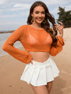 Openwork Long Sleeve Cover-Up orange front view styled