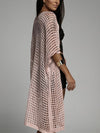 Waffle Kint Open Front Three-Quarter Sleeve Cover Up peach side view