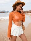 Openwork Long Sleeve Cover-Up orange side view