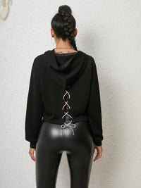 Lace-Up Back Long Sleeve Hoodie back view