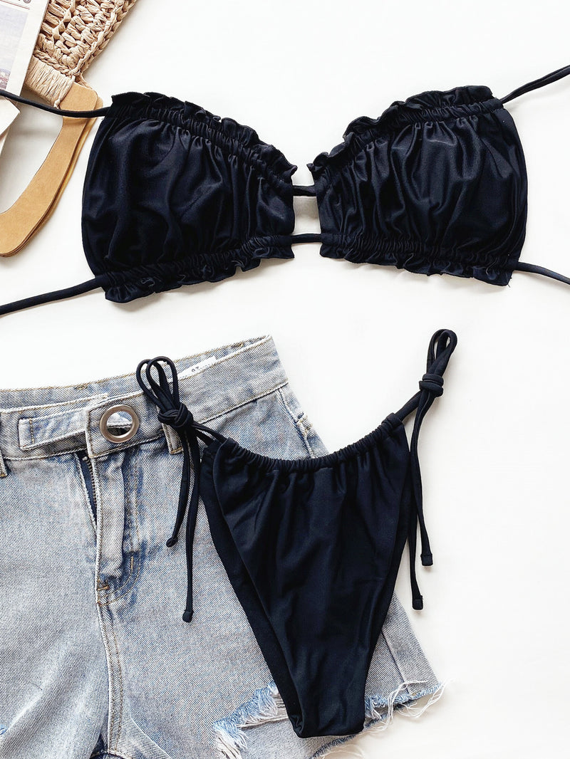 Halter Bikini Two-Piece Set black front view styled