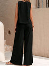 Light-weight Top and Wide Leg Pants Set black back view