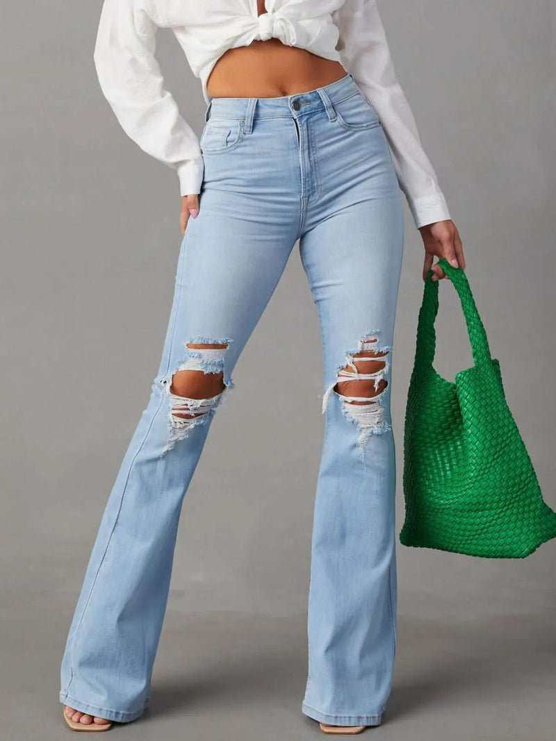 High Waist Boot-cut Distressed Jeans front view