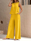 Light-weight Top and Wide Leg Pants Set yellow front view