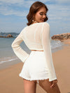 Openwork Long Sleeve Cover-Up white back view