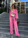 pink Hooded Jacket and Pants Lounge Set front view styled