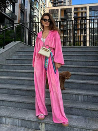 pink Hooded Jacket and Pants Lounge Set front view styled