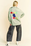 Multi Color Rock & Roll Fringed Hem Loose Fit Shacket back view styled