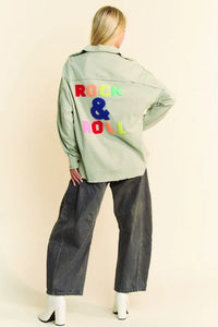 Multi Color Rock & Roll Fringed Hem Loose Fit Shacket back view styled