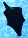 One-Shoulder One-Piece Swimsuit sheer back view still shot
