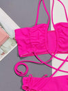 Halter Drawstring Detail Bikini Set pink bra and tie closure
